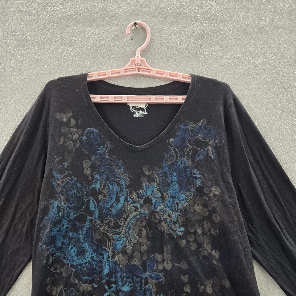 Женская рубашка пуловер Just My Size 2X черный цветочный декольте - Изображение 4 из 4