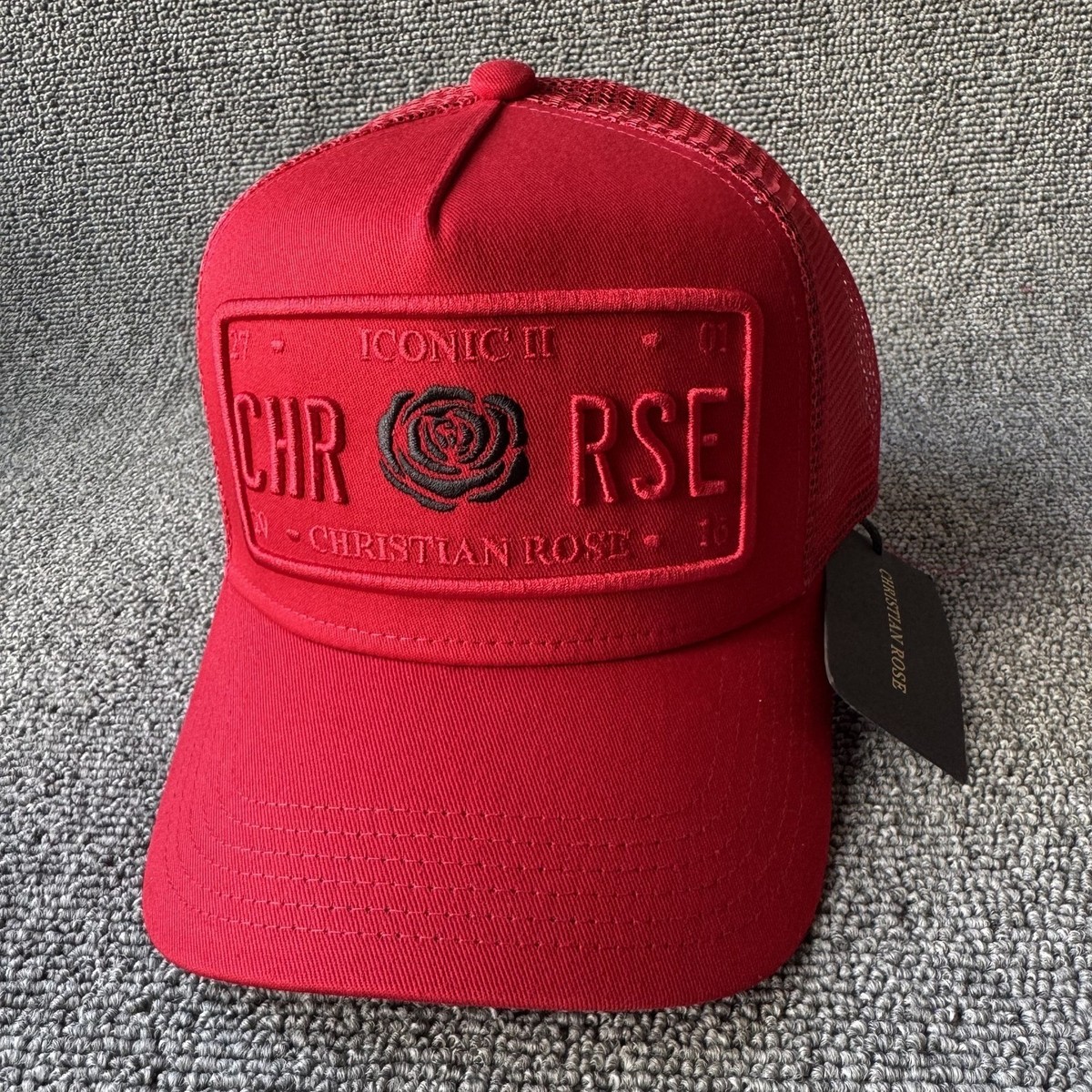 Christian Rose Iconic II Trucker Snapback Hat Red OSFM Streetwear