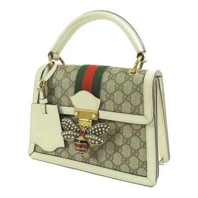 GUCCI GG GHW Queen Margaret 2way Shoulder Hand Bag Coated Canvas Leather White
