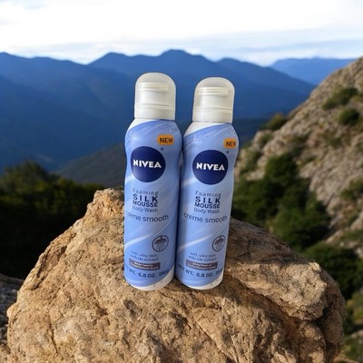 (2) Nivea Foaming Silk Mousse Body Wash Creme Smooth Peach Orchid 6.8 oz each