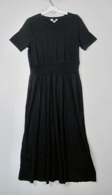 Marks & Spencer schwarz Baumwolle Jersey Kurzarm geraffte Taille Midikleid 8-14