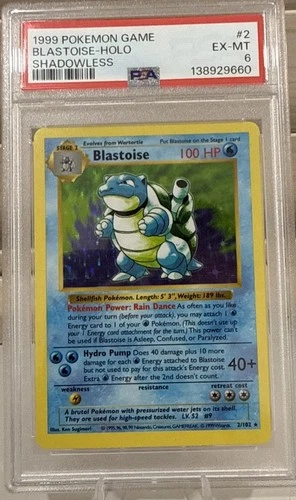 1999 Pokémon Shadowless Base Set Blastoise #2 PSA 6