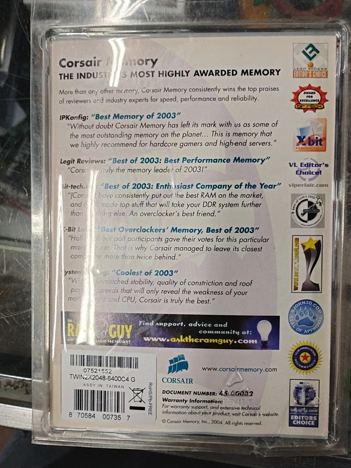 Corsair CM2X512 -5400C4 1gb XMS2 DDR2 Twin2X Matched Memory Pair - Image 2 of 2