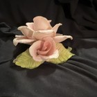 Napoleon Capodimonte Italy Porcelain Pink Rose Flower Figurine Green Leaves — photo 4