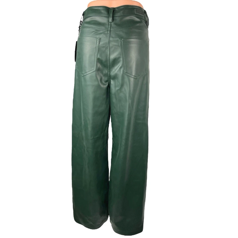 NUEVO Pantalones Blank NYC Para Mujer Verde Imitación Cuero Vegano Pierna Ancha Cintura Alta Talla 28 Foto 3 de 4