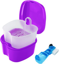Colorful Denture Bath Case with Brush Denture Cup Soaking Holder False Teeth Co