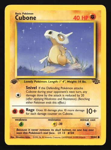 Cubone 50/64 Jungle 1st Edition Common Pokemon Card