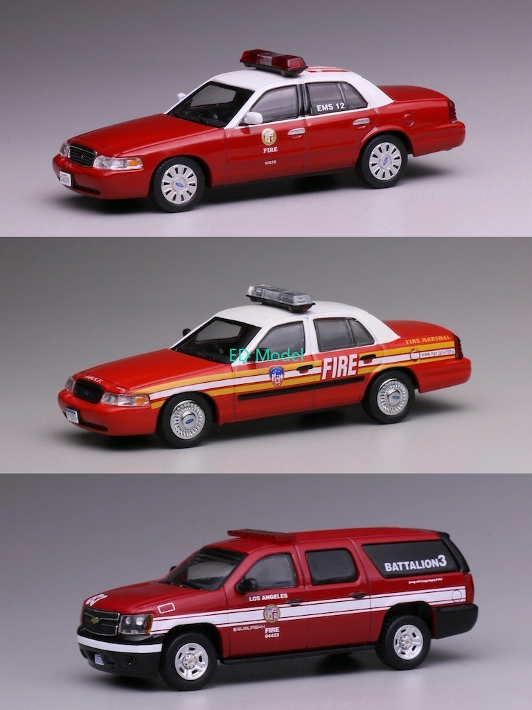 1:64 BN 596 Red Fire Suburban CV Crown Victoria Diecast Metal Car Model