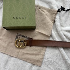 Gucci Brown & Gold Leather Marmont Belt - 110CM / 44" - $600 - Authentic