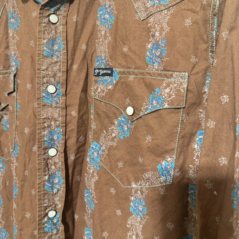 Southern Thread Long Sleeve Pearl Snap Western Floral Print Shirt Mens M Brown - Image 4 of 4