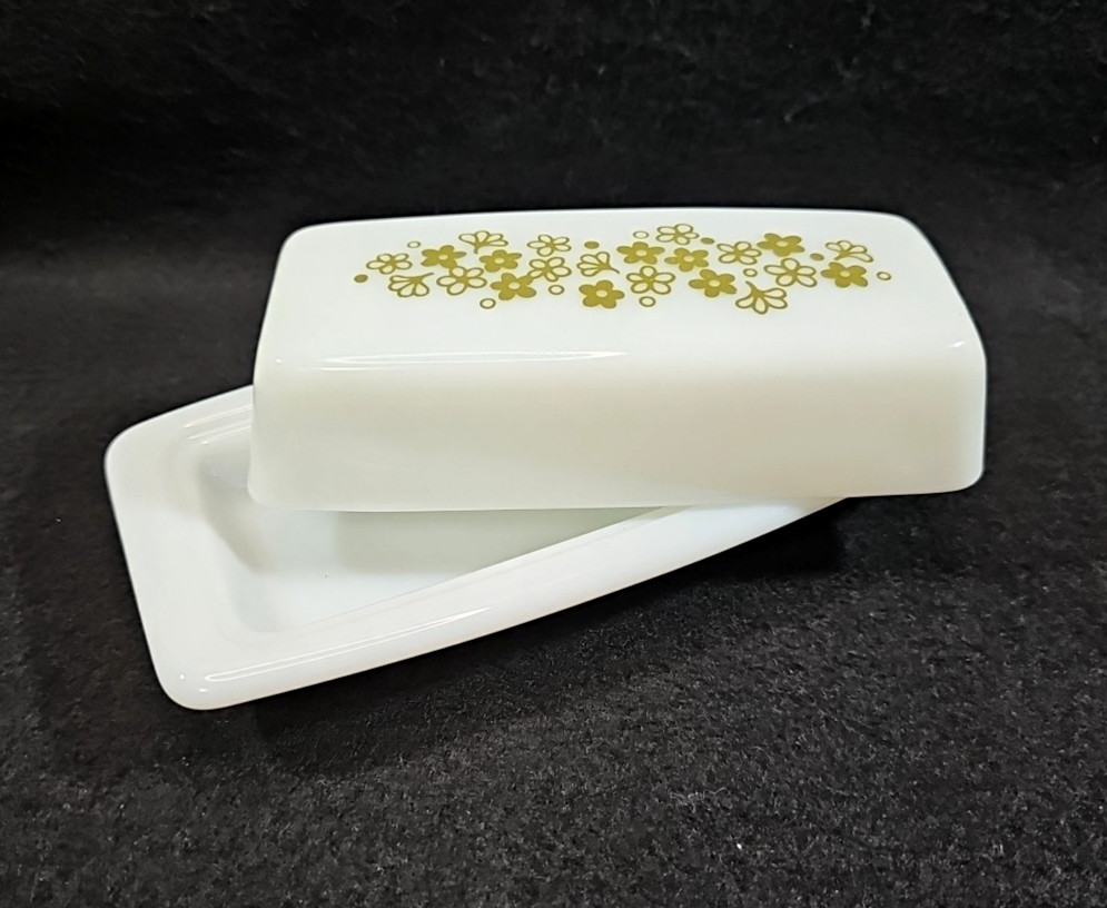 Vintage Pyrex Butter Dish Spring Blossom Crazy Daisy Green Flowers 72B USA Made