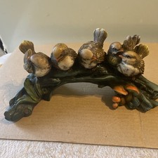 Vintage 5 sparrow on Log painted by hand made in  Italy