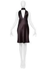 VINTAGE DOLCE & GABBANA BROWN SATIN HALTER DRESS WITH NECK TIES 2002