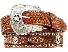 Nocona Western Belt Mens Leather Hair Star Concho Brown N2506808