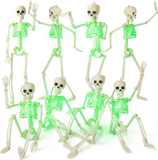 16" Light up Skeleton Halloween Decorations,8 Pack Posable Skeleton with Movable