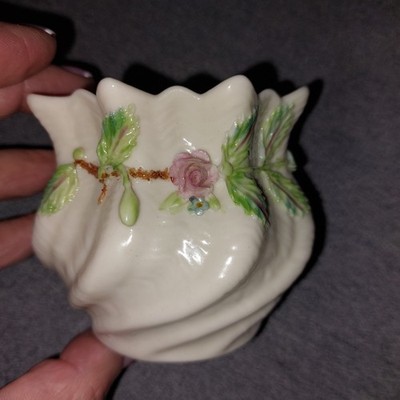 Belleek Carlingford Cache Pot Fine Irish Porcelain Brown Mark