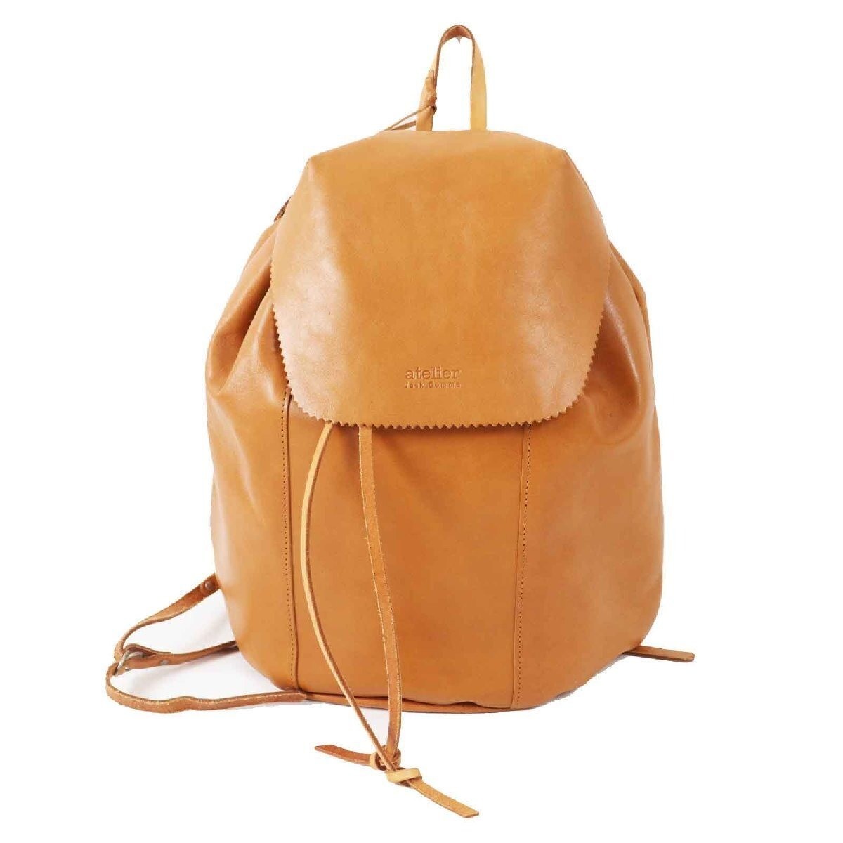 JACK GOMME ATELIER Series Logo Embossed All Leather Backpack Camel Women's
