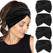 Extra Wide NonSlip Twist Knotted Headbands for Women 7in Stretch 4Pack Black