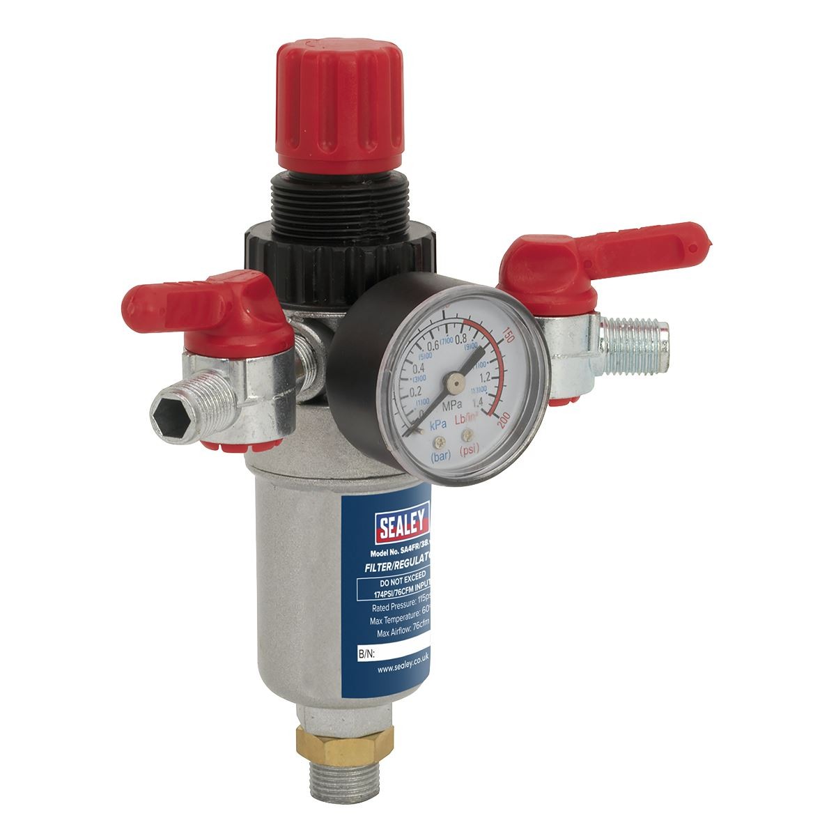 Sealey Air Filter Regulator 3/8""BSP Male 1/4""BSP Male Airflow 76 cfm SA4FR/38