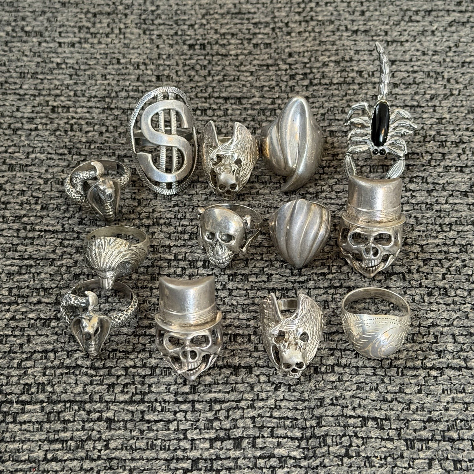 Sterling Silver Ring Lot Solid Biker Skull Snake … - image 1