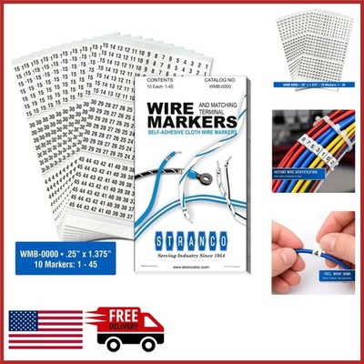 Cable Management Wire Marker Book 450 Labels Numbered 1-45 for Electric Panels