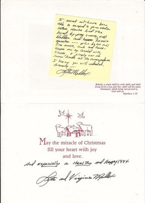 LESTER MADDOX HAND SIGNED CHRISTMAS CARD - MESSAGE ON POST IT NOTE VINTAGE PHOTO