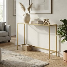 Stylish Rectangular Console Table – Tempered Glass & Gold Frame, 100x20x80 Cm