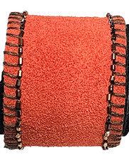 Handmade Orange Genuine Suede Leather Bronze Beaded Cuff Bracelet Autumn Boho