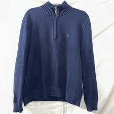 Vintage Polo Ralph Lauren Sweater Men  s Medium Blue Green Pony 1/4 Zip Knit Mock