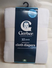 Gerber 10 Pack White Cloth Diapers, Breathable Cotton, Great For Crafting, New