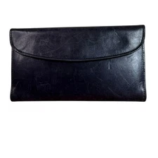 Coach Black Leather Trifold Wallet Clutch Coin Zip Pocket