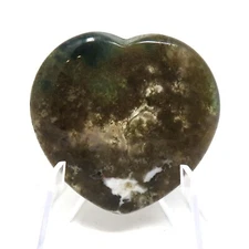 Moss Agate Worry Heart Stone #476- 40mm or 1.57"  -  Pocket Stone - Love