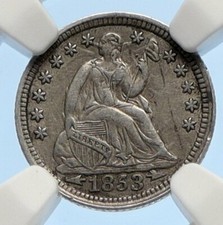 1853 P UNITED STATES US Silver SEATED LIBERTY Silver Half Dime Coin NGC i95616