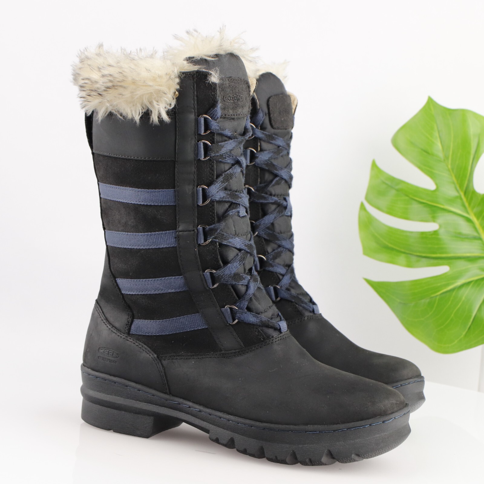 Stivali donna Keen Wapato misura 9 5 alti impermeabili neri pelle stringati sherpa