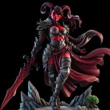 Tiefling Warrior Miniature NOT PAINTED - Resin Model Kit Female Devil Figure D&D
