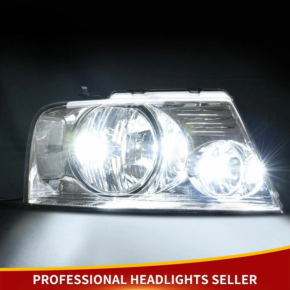 For 2004-2008 Ford F150 F-150 Clear Chrome Headlights Pickup Headlamps LH+RH - Image 3 of 4