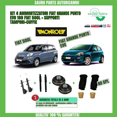 MONROE ROADMATIC KIT 4 AMMORTIZZATORI FIAT GRANDE PUNTO EVO 199/500L + SUPPORTI +TAMPONI