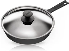 NEW! Cooklife 10" Smooth Cast Iron Skillet w/ Stainless Steel Lid, Pre-Seasoned