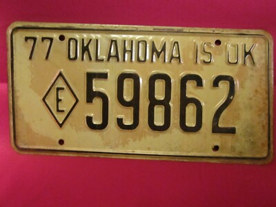 LICENSE PLATE Highway Patrol Tag 1977 OKLAHOMA Diamond E 59862 EXEMPT [F1