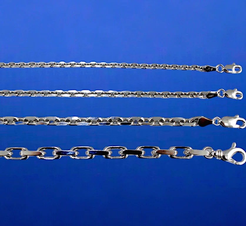 14K White Gold SOLID Rolo Cable Link Chain Bracelet Real 2.5mm-5mm 7"-9"