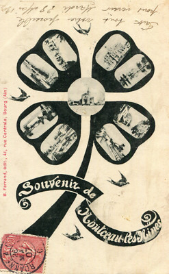 MONTCEAU LES MINES Clover Shape 4-Leaf Souvenir Card