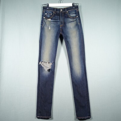 Rag & Bone Skinny Jeans Damen 27 Blau Justine Zip Fly USA Distressed Hose Rip