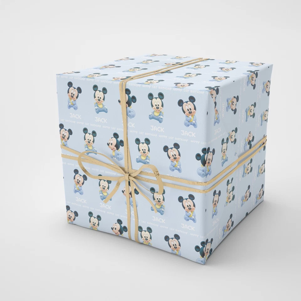 Baby Mickey Mouse Personalised Wrapping Paper – Name, Age & Occasion | Gift Wrap - Image 2 of 3