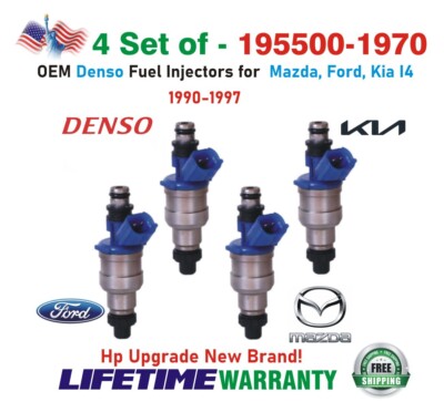 OEM NEW Denso x4 HP Upgrade Fuel Injectors For 1990-1997 Mazda & Ford & Kia I4