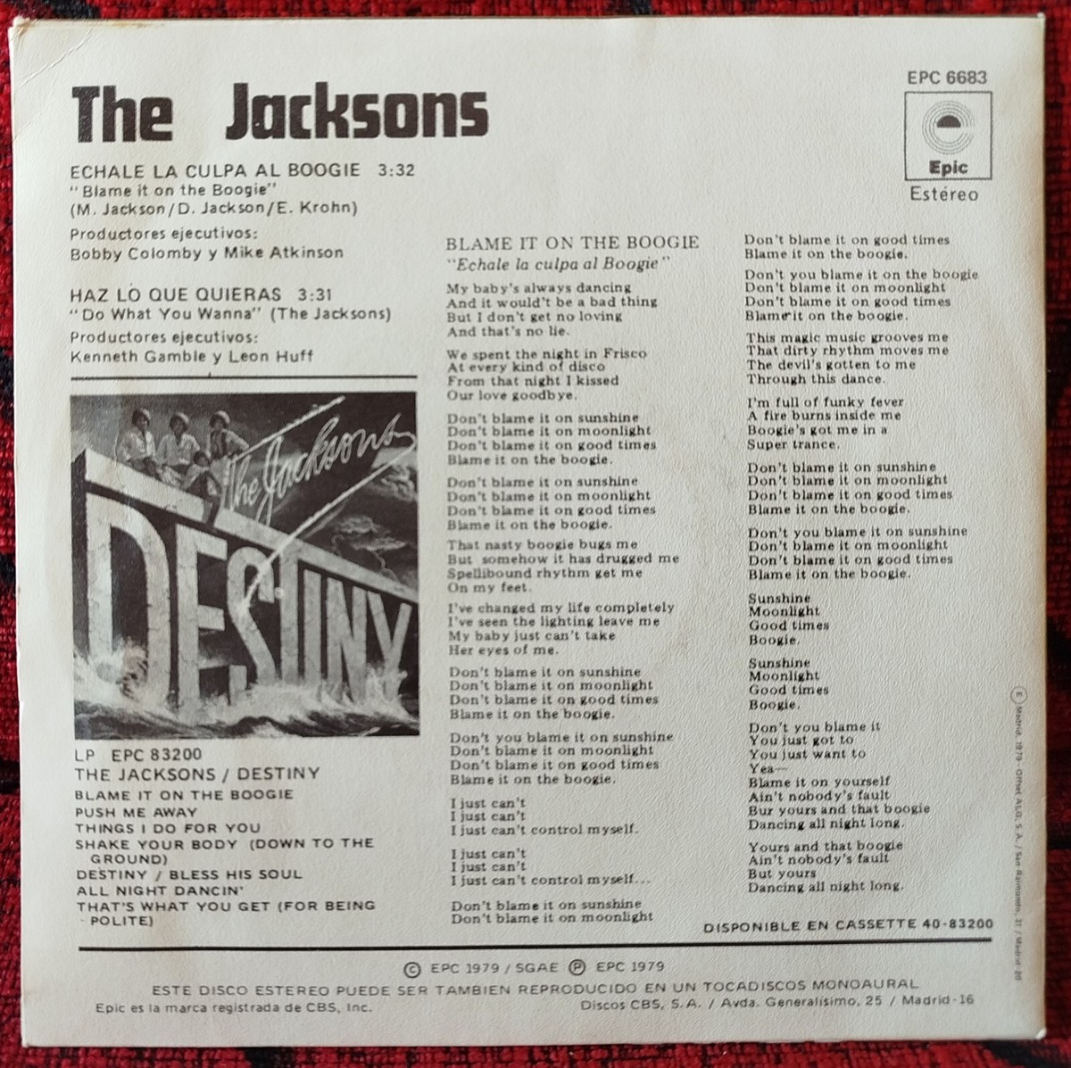 THE JACKSONS ** Blame It On The Boogie ** 1979 Spain 7