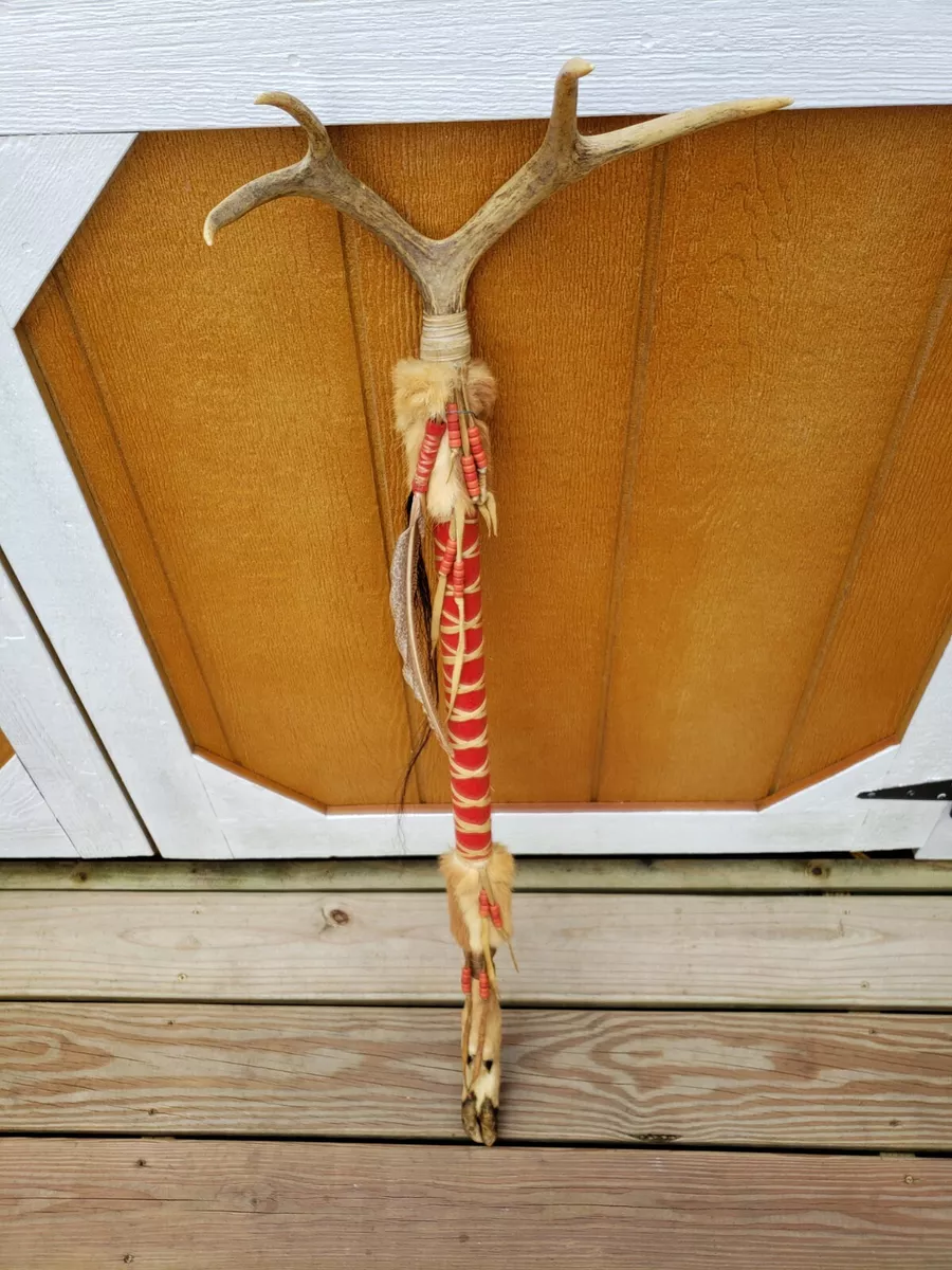 RARE VTG INDIAN MEDICINAL Walking stick Cane Deer Antler Handle