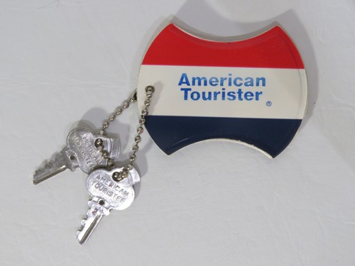 American Tourister Name Tag ID Red/White & Blue + 2 Luggage Valet Keys Excellent