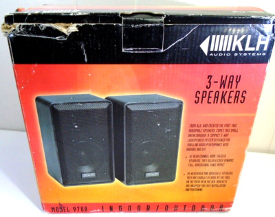 Vtg KLH Bookshelf Speakers 40W 3-Way w/ Brackets Wires Model 970A Indoor Outdoor