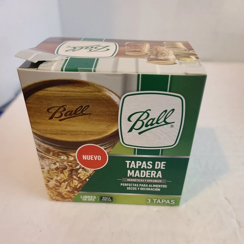 Tarro de boca ancha bola tapas de madera paquete de 3 nuevos Foto 2 de 2