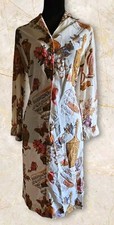 Vintage Womens Floral Button-Up Long Sleeve Shirt Dress Measurements In Photos